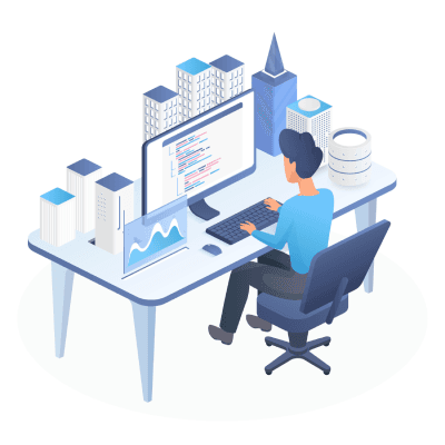 Leading image for work page, developer at the workstation